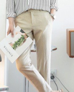 Sandme Half-Banding Linen Slacks 48~54(28~34)