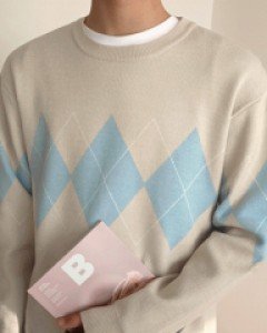 Easy pastel argyle Knit F size(95 to 105)