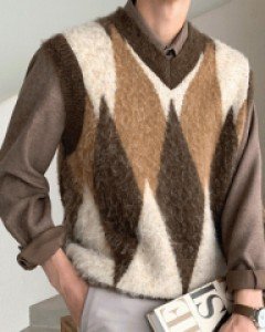 Argyle Mohair Knit Vest F size(95 to 105)