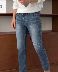 Long-sleeved damage Slim Denim pants S~2XL(28-36)