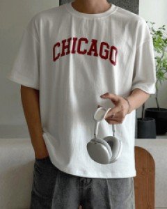 Over fit simple Chicago Coloring short sleeved T-shirt F size(95 to 105)